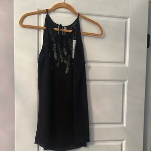 White House Black Market Black Sleeveless Embellished Tank Top